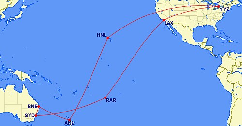 Toronto to Los Angeles, Cook Islands, Australia, New Zealand, Hawaii